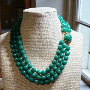 Vintage Green Glass 3 strand Beaded Necklace